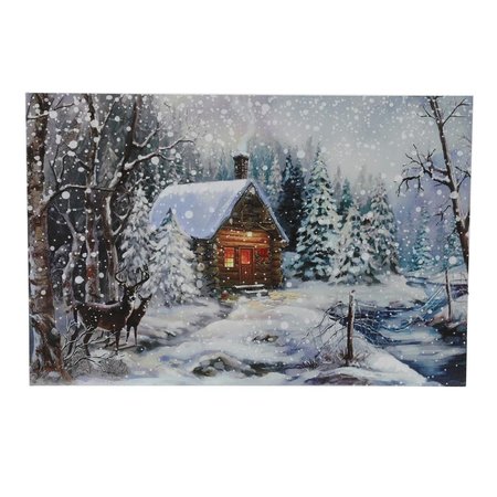 CONFIGURACION Winter Wonderland Log Cabin Lighted Canvas Print, Multi Color CO2684136